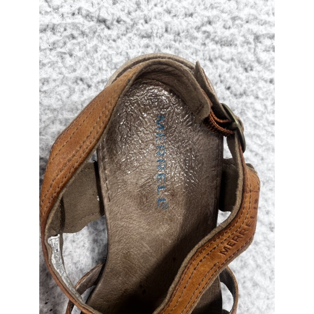 Women's Merrell Bassoon Tan Leather Strappy Open Toe Buckle Sandals Size 8 - Picture 4 of 10